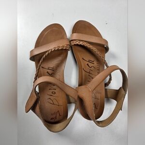 Blowfish Malibu Vegan Tan Faux Leather Strappy Sandals Flats 6